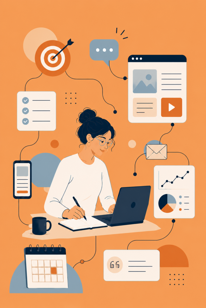 illustration vectorielle d'une femme travaillant sur son ordinateur